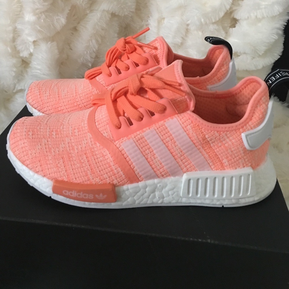 Adidas NMD R1 W Sun Glow White Orange Running Shoes BY3034 Womens 7.5